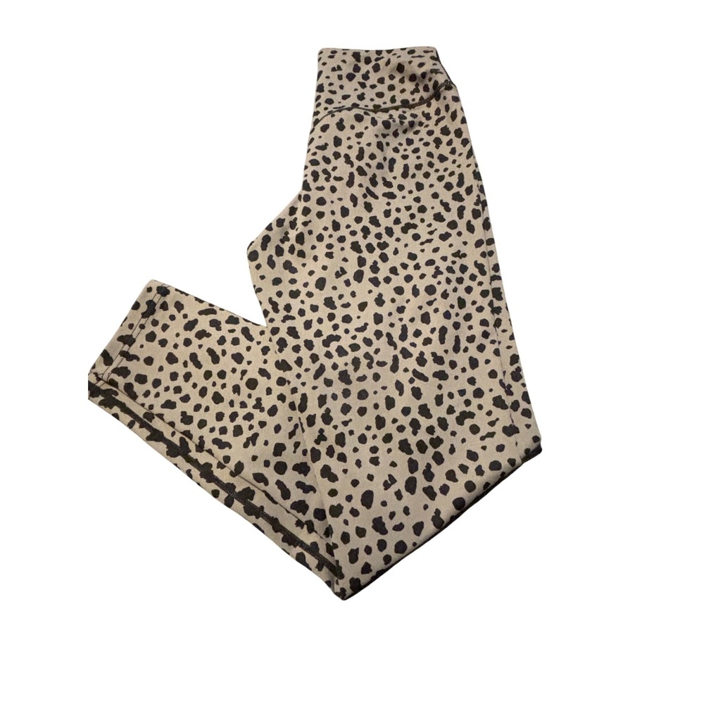 Leopard Print High Waisted Athletica Legging Tan Black Yoga Gym workout Womens L
